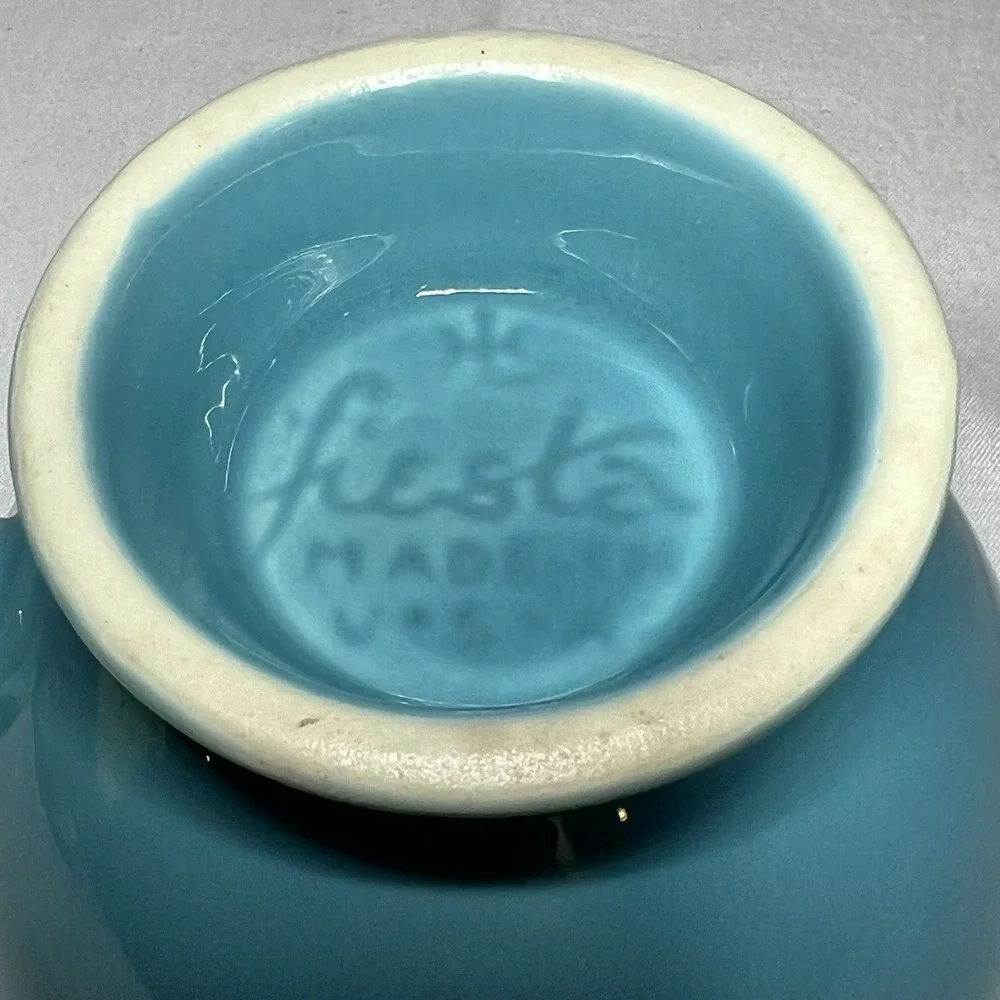 Vintage Fiesta Original Turquoise Ring Handled Creamer Fiestaware Blue Homer - Picture 3 of 7